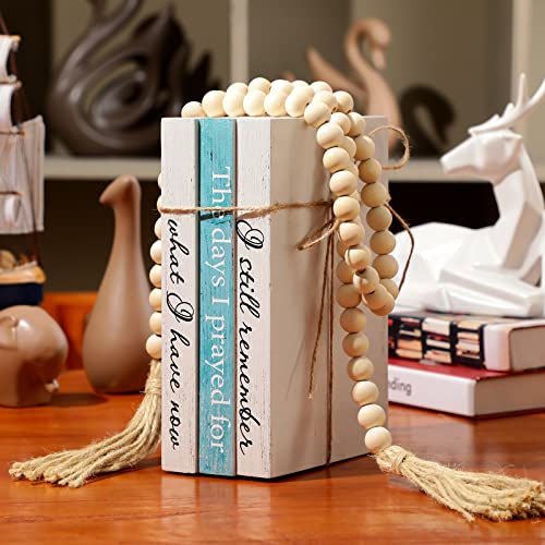 Jetec 3 Pcs Decorative Display Books Hardcover White Home Decor Coffee Table Faux Farmhouse Stacked Fake Decorative Books with Wood Bead Tassels for Shelves Kitchen, 58 Inch, I Still Remember - style: I Still Remember