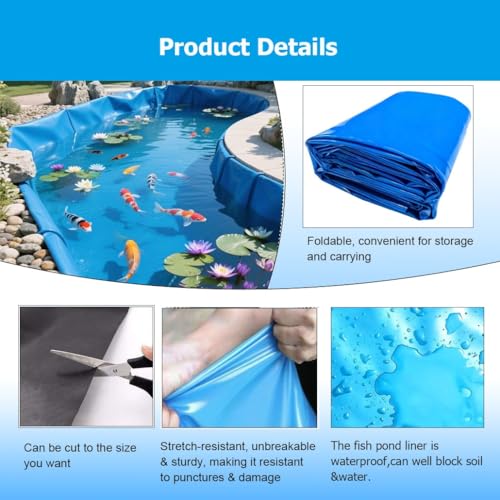 High-Density PVC Pond Liner 0.3MM Thick, Durable Blue Preformed Underlayment for Outdoor Koi Fish Ponds, Garden Fountains, Streams & Waterfalls (1x50m/3.3x164') - size: 1x50m/3.3x164'