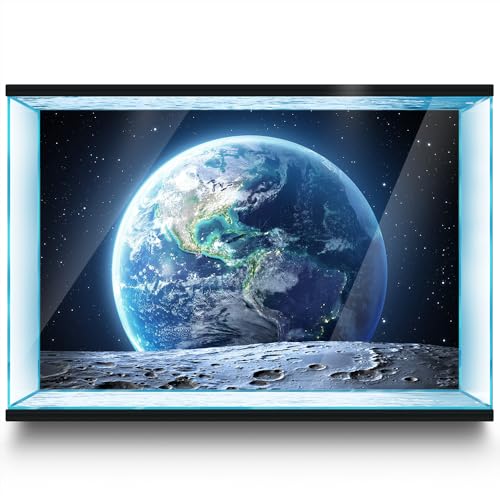 Aquarium Background Stickers - Earth Moon Space Planets - Fish Tank Reptile Terrarium Decor Poster (45 x 30 cm / (17.7 x 11.8 inches)) - size: 45 x 30 cm / (17.7 x 11.8 inches)