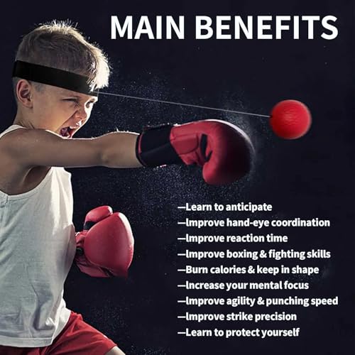 Adjustable Headband Boxing Reflex Ball Set with Varying Weight Balls, Boxing Training Equipment for MMA, Speed, Reaction, Timing, Focus and Hand Eye Coordination Training for Adults
