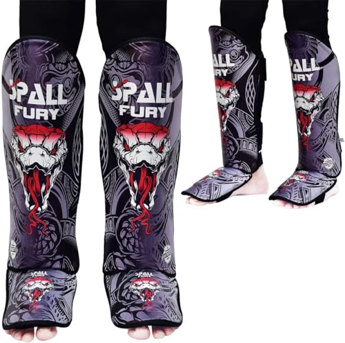 Muay Thai Shin Guards for Kickboxing Martial Arts BJJ Boxing Equipment MMA Training and Sparring Leg Guard with Instep Protection Pads - color: Fury-Gray, size: Large/Xlarge