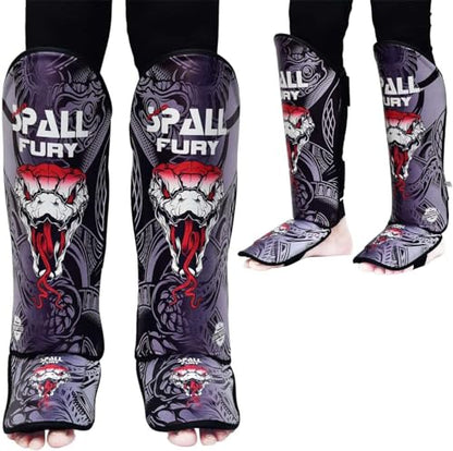 Muay Thai Shin Guards for Kickboxing Martial Arts BJJ Boxing Equipment MMA Training and Sparring Leg Guard with Instep Protection Pads - color: Fury-Gray, size: Large/Xlarge