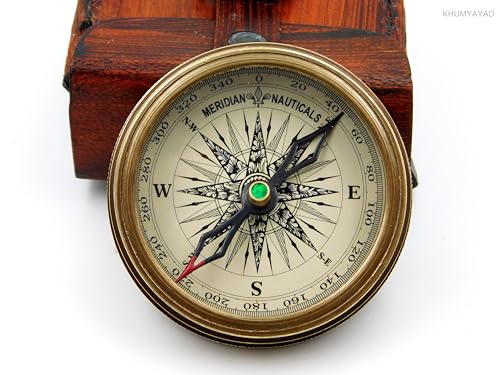 Brass Hand Made Fully Functional Compass with Leather Case & Robert Frost Poem Engraved