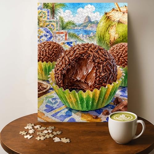 BRIGADEIRO Brazilian Food Jigsaw Puzzle - 500 Pieces Wooden Puzzle for Adults, Wall Art Gift, Finished Size: 20 x 15 Inch - color: Brigadeiro Brazilian - 500 Pieces