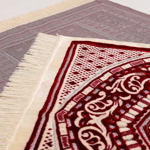 Velvet Muslim Prayer Rug Set with 99 Beads - Red - color: Red