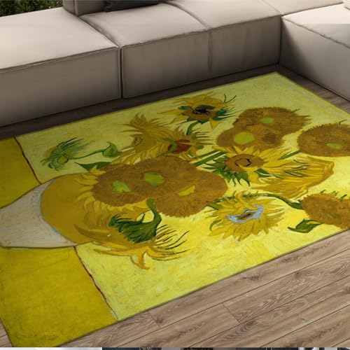 Impressionism Artwork Area Rugs for Bedroom Living Room Famous Painting Yellow Sunflower Carpet for Kids Girls Boys Home Decor Aesthetic 5'x8' - size: 5'x8'