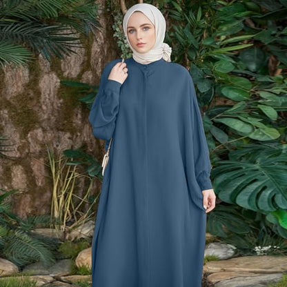 FYMNSI Abayas for Women Muslim Dress Modest Maxi Robe Abaya Kaftan Dresses Eid Prayer Clothes Arabian Islamic Dubai Outfit - color: Blue