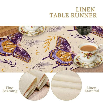 Moth Table Runner, Gothic Mystery Moon Boho Flowers Botanical Print Table Runner for Home Kitchen Dining Patio Holiday Party 13x36in - color: Moth-10, size: W13''xL36''
