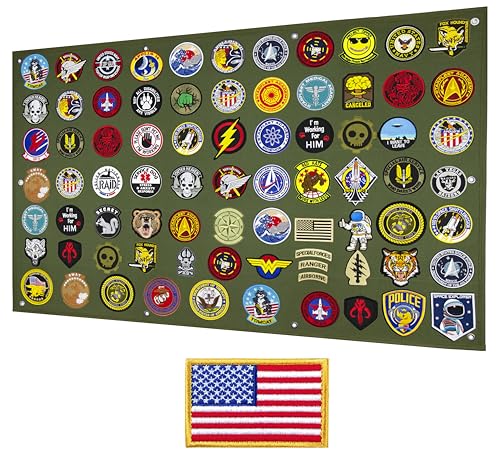 Tactical Patch Display Panel Holder Board for Military Army Combat Morale Uniform Hook and Loop Emblems, 43 Inches x 27.5 Inches (Large), with 1 Flag Patch Included - color: Green, Large