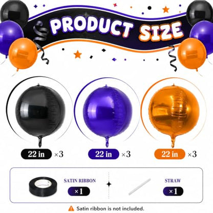 Togvu Halloween Round Foil Balloons, 9PCS 22Inch Orange Black Purple 4D - color: Black Orange Purple