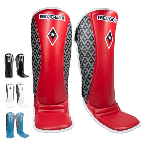 Revgear Superlite Light Weight Leather Shin Guards | for Martial Arts/MMA - color: Red, size: Small