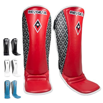 Revgear Superlite Light Weight Leather Shin Guards | for Martial Arts/MMA - color: Red, size: Small