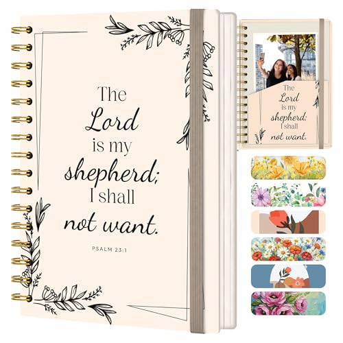 Blank 140 Page Christian Journals for Women – Multiple Designs – Hardcover with Scripture – Spiral Christian Notebook – Inspirational Writing Notebook for Bible Study and Prayer – Lord is my Shepherd (Psalm 23:1) - color: Shepherd_Cream