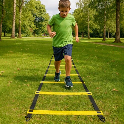 6 Meters 12 Rung Speed Ladder, 19.7 Ft Agility Training Set, with Carry Bag and 10 Soccer Cones, Agility, Speed, Coordination Drills, Soccer Training Equipment