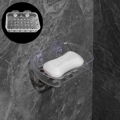 2 Pack Suction Cup Soap Dish Holder Soap Case Clear Acrylic Plastic Wall Mounted Shower Soap Holder Bathroom Kitchen Accessory Securely Holds Bar Soap, Sponge, and Toiletries