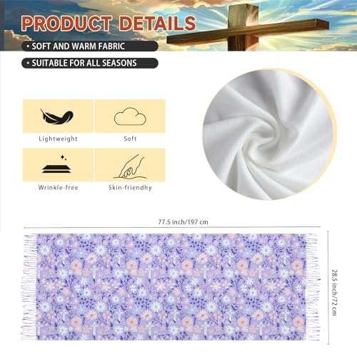 Prayer Shawls for Women Christian Floral Blanket Scarf with Cross,Wrap Scarf for Teacher Mother Church Gifts - color: Purple