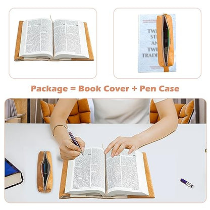 APLUFINE Book Cover-Bible Cover for Women, Men- Book Sleeve for Book Lovers-Paperback Book Protector & Hardcovers-Book Pouch with Pen Bag, Pencil Case for Bible Accessories Bible Gift Patent Pending