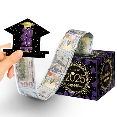 ysmile 2025 Graduation Money Box for Cash Gift, Congrats Grad Surprise Cash Pull Out Box Money Holder for Boy Girl - Black Purple - color: Purple (Pack of 1)