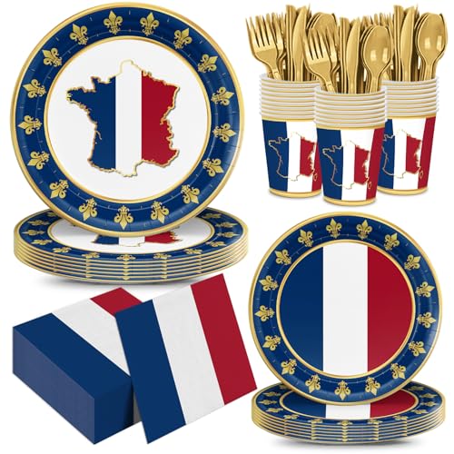 168pcs France French Flag Party Supplies Plates Napkins Paper Cups - style: France