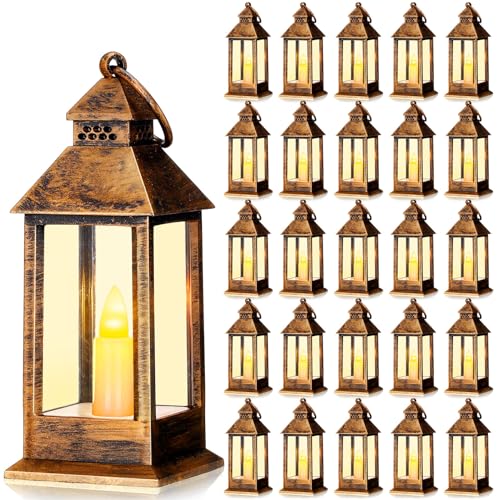 Hoolerry 24 Set Mini Lantern with LED Candle Halloween Wedding Decor,Retro - color: Retro