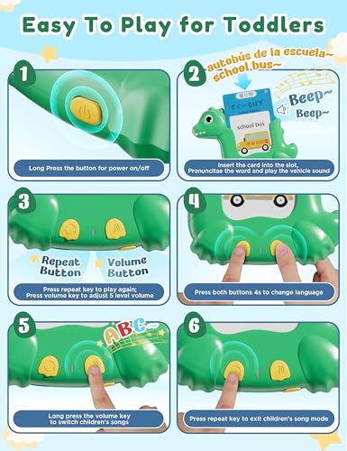 Japanese and English Talking Flash Cards for Kids, 510 Sight Words Bilingual Learning Toys for Toddlers, Japanese Alphabet Flashcards Pocket Speech Therapy Toys, Dinosaur Shaped - size: 510-Japanese&English