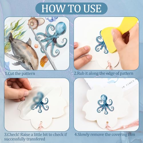 WANDIC 10 Sheets Rub On Transfer Sticker, Ocean Style Fish Pattern Stickers for DIY Scrapbooking Photo Albums Furniture,11.8 * 3.9in - color: Ocean