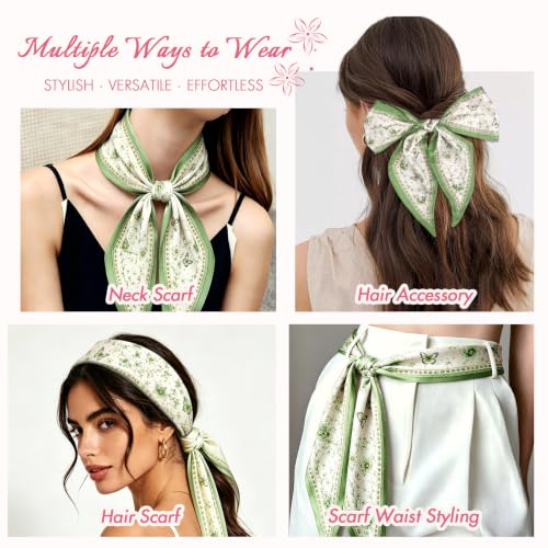 59" Hair Scarf for Women Silky Long Neck Head Scarves Purse Bag Scarfs for Handbag Satin Headscarf Gift 59" * 5.9” - color: 13-leaf Green Butterfly