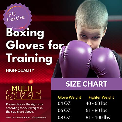 Kruzak Boxing Gloves for Kids 5-10 Years Training, Sparring, Kickboxing, Muay Thai, Martial Arts & MMA Fighting - Boys & Girls Punch Bag Mitts Training - color: Purple, size: 6 oz