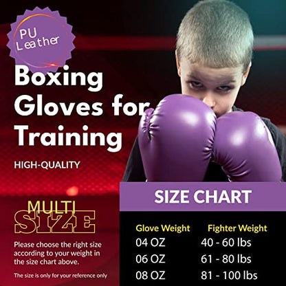 Kruzak Boxing Gloves for Kids 5-10 Years Training, Sparring, Kickboxing, Muay Thai, Martial Arts & MMA Fighting - Boys & Girls Punch Bag Mitts Training - color: Purple, size: 6 oz