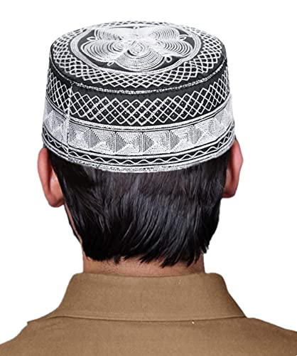 Ibluelover Men Muslim Prayer Kufi Hat Breathable Embroidery Kofia Topi Sunhat Islam Kufi Headware Praying Beanie - color: White 1