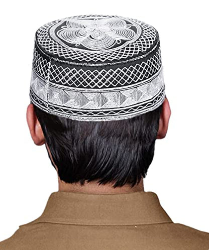 Ibluelover Men Muslim Prayer Kufi Hat Breathable Embroidery Kofia Topi Sunhat Islam Kufi Headware Praying Beanie - color: White 1