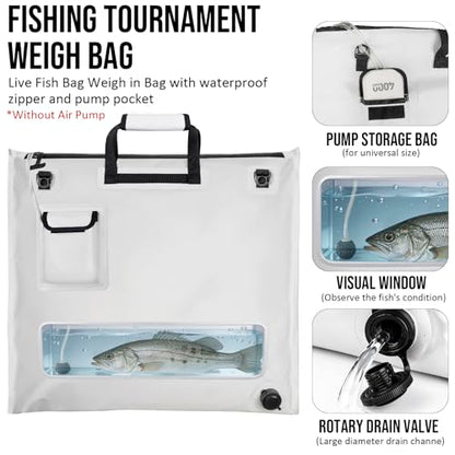 THKFISH Fish Tournament Weigh in Bag for Bass Fishing, Heavy Duty Insulated Live Fish Bag for Caught Fish with Waterproof Zipper and Mesh Liner, Leakproof,Puncture Resistant(White-25×23in) - color: White-25×23in