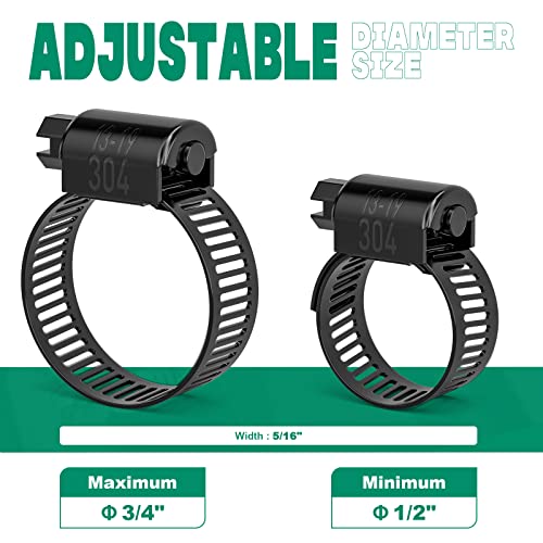 OURU 40PCS 1/2"-3/4" Black Hose Clamp,Adjustable 13-19mm Small Hose Clamps Stainless Steel,Metal Worm Gear Drive Hose Clamps for Automotive,Plumbing,Intercooler,Pipe,Fuel Line Radiator Clamps - size: 40PCS (1/2" - 3/4")