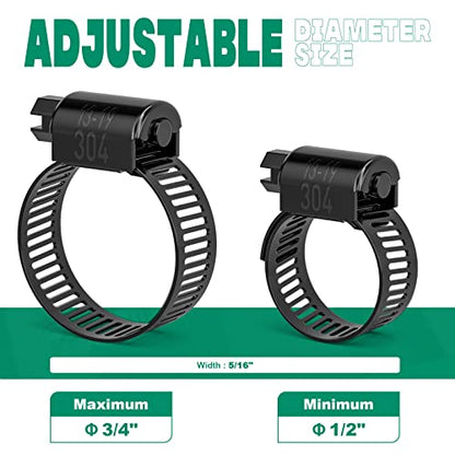 OURU 40PCS 1/2"-3/4" Black Hose Clamp,Adjustable 13-19mm Small Hose Clamps Stainless Steel,Metal Worm Gear Drive Hose Clamps for Automotive,Plumbing,Intercooler,Pipe,Fuel Line Radiator Clamps - size: 40PCS (1/2" - 3/4")
