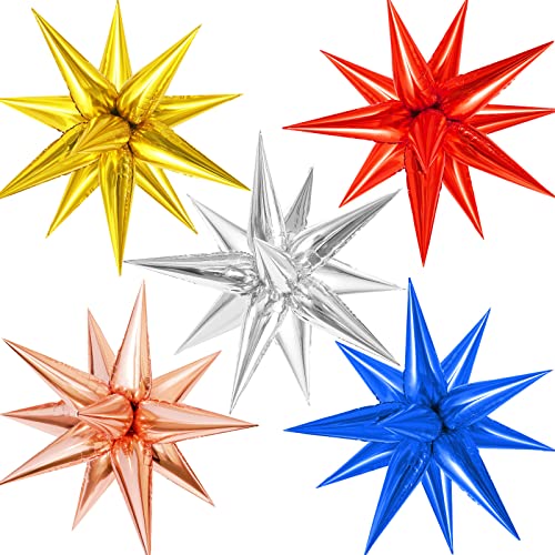 60 Pcs Star Balloons Explosion 12 Point Foil Cone Balloons Magic Balloon Large for Wedding Anniversary Backdrop Birthday Party Decorations Multicolor - color: Multicolor