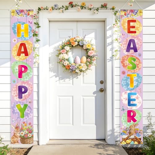 Easter Door Banner Happy Easter Porch Sign Banner Egg Rabbit Hanging Door Decoration Bunny Wall Decor Spring Decorations Front Door Sign for Home Outdoor Indoor Holiday Party Favor Supplies Office - color: Egg