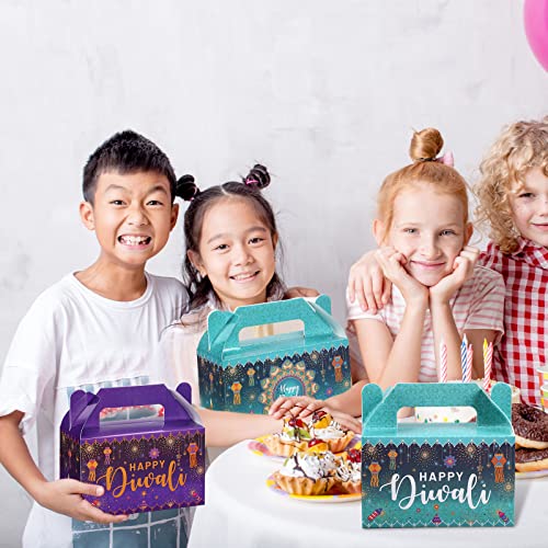 Nezyo 16 Pcs Happy Diwali Gable Boxes Rangoli Lantern Favor Packaging Containers Indian Deepavali Candy Gift Treat Containers Goodie Box for Diwali Party Decorations Lights Festival, 4 Style