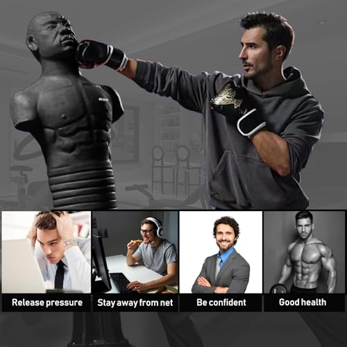 Adjustable Punching Dummy – Freestanding Silicone Punching Bag with Telescopic Height, Stable Large Base for Adults, Boxing, Kickboxing, MMA & Home Gym Training - color: Black