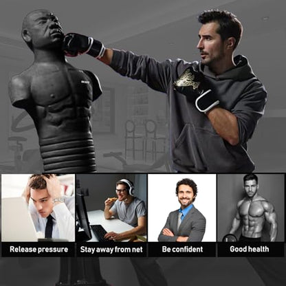 Adjustable Punching Dummy – Freestanding Silicone Punching Bag with Telescopic Height, Stable Large Base for Adults, Boxing, Kickboxing, MMA & Home Gym Training - color: Black