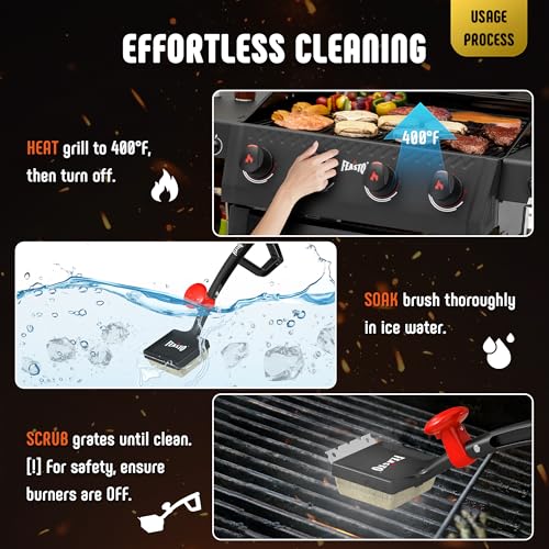 Feasto 2-Pack Replacement Heads for Grill Brush, Bristle-Free Interwoven-Tech with Thermal-Sensitive Sponge, Compatible with Feasto 6-in-1 Outdoor Grill Brush | Bristle-Free Interwoven-Tech with Thermal-Sensitive Sponge, Three-steps change - color: Black-