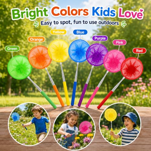 RAINFLOW Telescopic Butterfly Nets - Fishing Net with Anti Slip Grip | Outdoor Catcher Net for Catching Butterfly, Bugs, Insect, Fish, Ladybird, Extendable 6.7 in to 34 in - size: 7 Pack