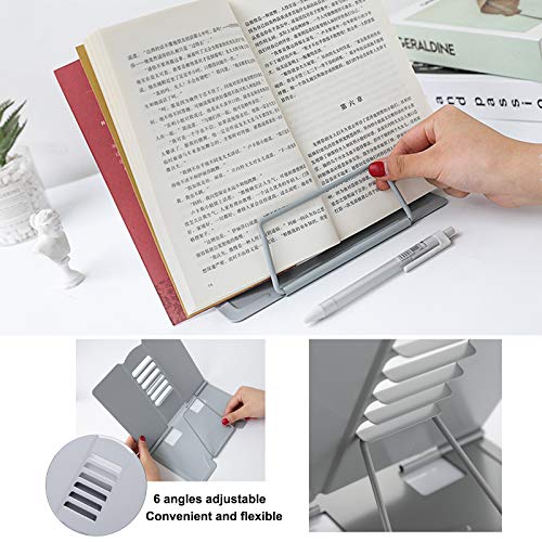 MSDADA Desk Book Stand Metal Reading Rest Book Holder Angle Adjustable Stand Document Holder Portable Sturdy Lightweight Bookstands-Textbooks Tablet Music Books Cook Recipe (Grey) - color: Grey