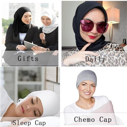Women Under Scarf Hat Hijab Undercap Islamic Muslim Under Scarf Hijab Cap with Tie-Back Closure - color: Black2+beige2