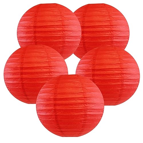 Large Red Paper Lanterns Round Hanging Party Decorations 12 Inch 5PCS - color: Red, size: 12inch