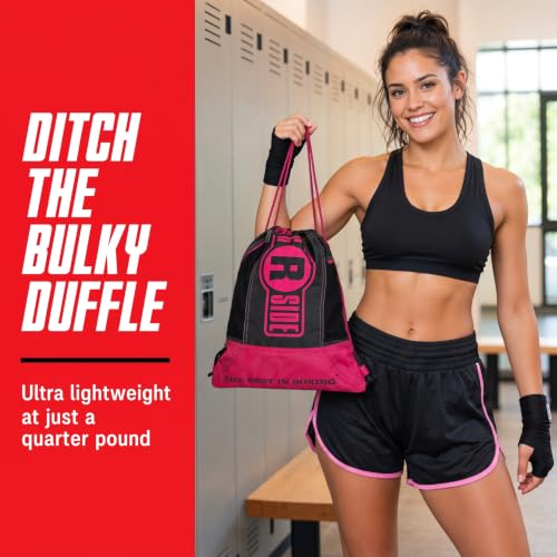 Ringside Boxing Glove Cinch Sack - Lightweight Gym Bag, Green/Black | Durable 15"x19" nylon drawstring bag with a zippered front pocket. Perfect for boxing gloves, shoes, and MMA workout gear - color: Green/Black