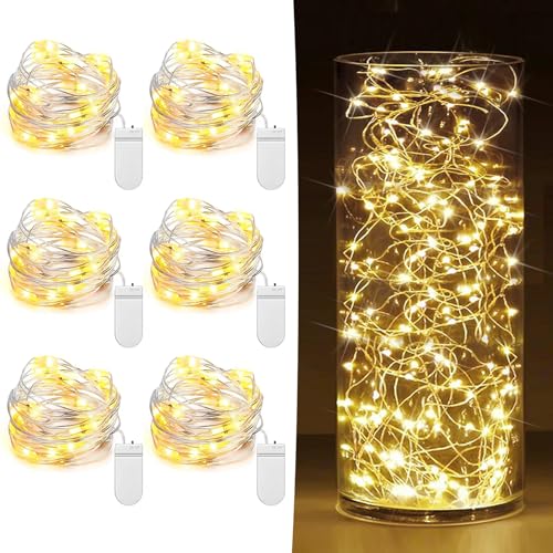 6 Pack Fairy Lights Battery Operated 7ft 20 LED Mini String Lights Twinkle Lights Silver Wire Firefly Starry Moon Lights for Mason Jars Wedding Party Christmas Centerpiece Table Decorations,Warm White - color: Warm White, size: [6 Pack] 7 Feet 20 LED