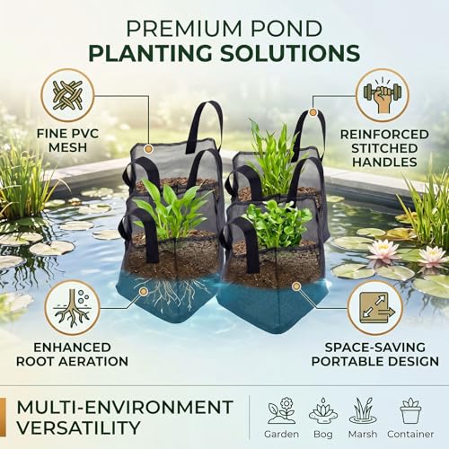 Fabater 4PCS Aquatic Plant Pots, Reusable PVC Pond Planting Bags with Sturdy Handles, Aquatic Plant Baskets, Grow Bags for Island Live Aquarium Flowers, Convenient to Storage (Square) - size: Square