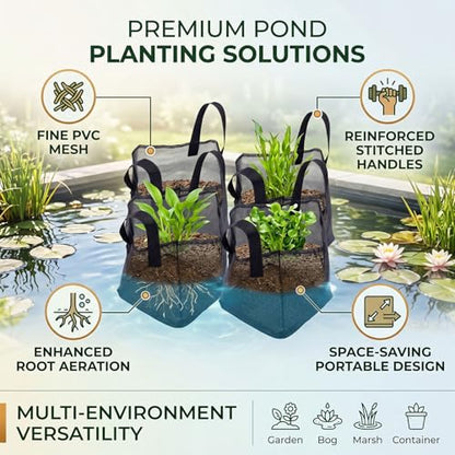 Fabater 4PCS Aquatic Plant Pots, Reusable PVC Pond Planting Bags with Sturdy Handles, Aquatic Plant Baskets, Grow Bags for Island Live Aquarium Flowers, Convenient to Storage (Square) - size: Square