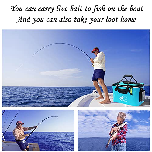 Grneric Fishing Bucket, 6Gallon/8Gallon/10Gallon Foldable Fish Bucket,Live Fish Container Multi-Functional Live Fish Bait Bucket,Outdoor Camping EVA Fishing Bag and Fish Protection Bucket - color: 38l/10gallon(blue)