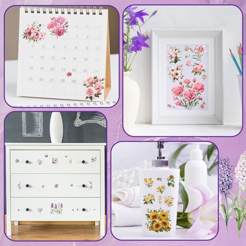 WANDIC 10 Sheets Rub On Transfer Sticker, Mixed Flower Stickers for DIY Scrapbooking Photo Albums Furniture,11.8 * 3.9in - color: Sunflower